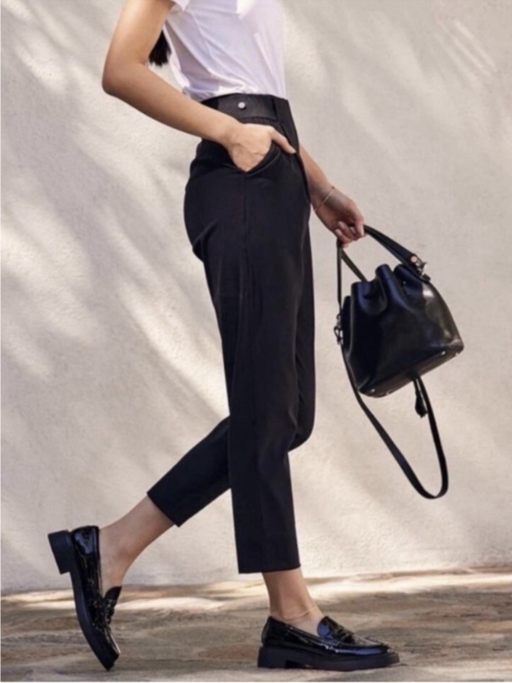 ADAY Minimalist Turn It Up Cropped Pants Size S Black Quiet Luxury Timeless Work